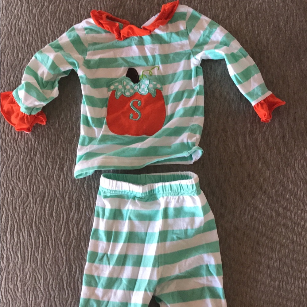 Smocked polka dot pumpkin PJs girls 12m “S”